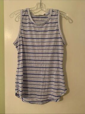 Athleta Light Gray and Blue Striped Muscle Tank
